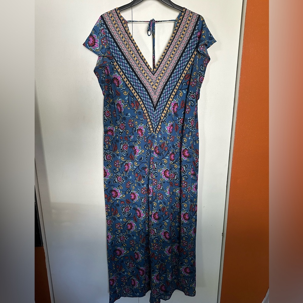 Love Squared Blue and Purple Floral jumpsuit
